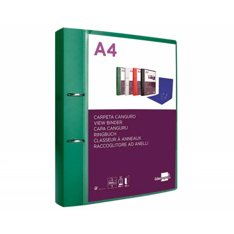 CARPETA LIDERPAPEL CANGURO 2 ANILLAS 40 MM MIXTAS POLIPROPILENO DIN A4 VERDE