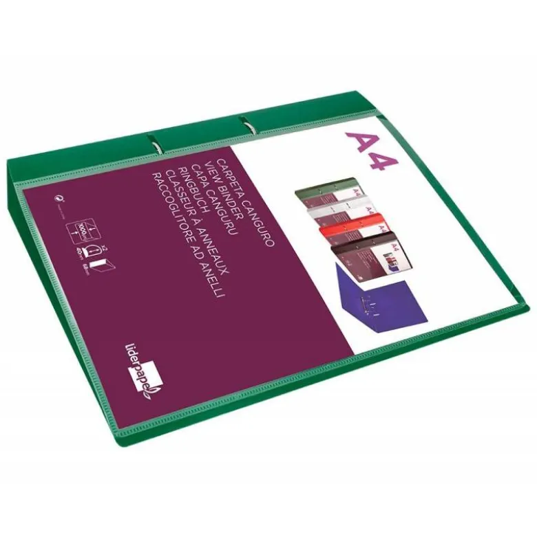CARPETA LIDERPAPEL CANGURO 2 ANILLAS 40 MM MIXTAS POLIPROPILENO DIN A4 VERDE