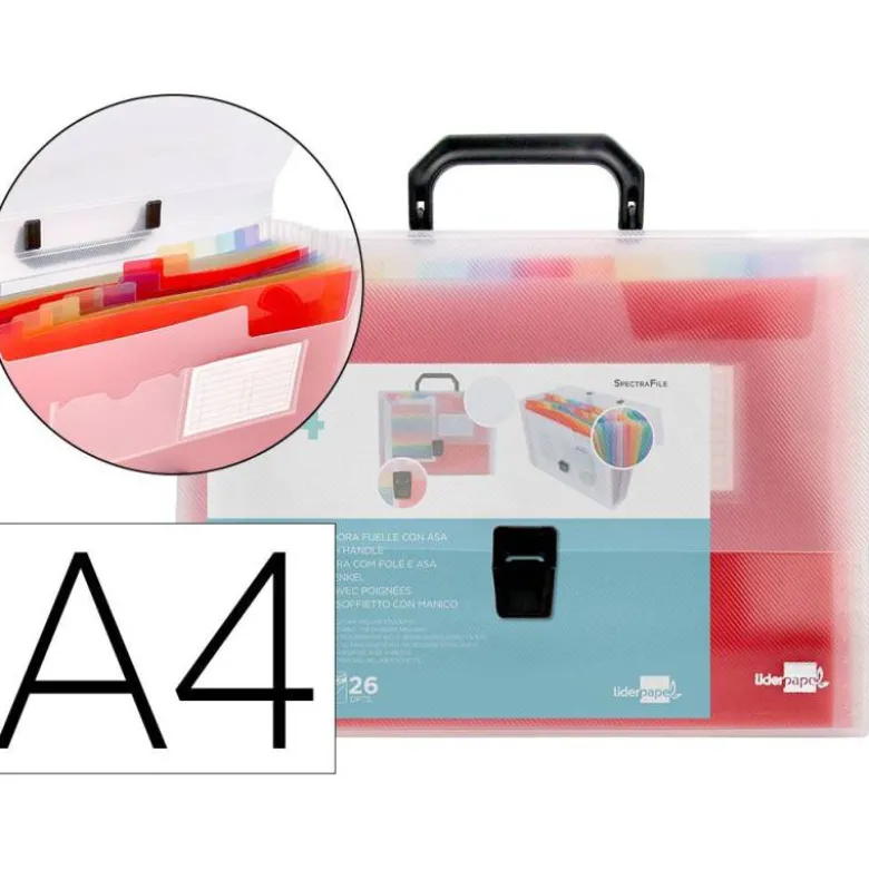 Carpeta liderpapel clasificador fuelle 45144 polipropileno Din A4 transparente con asa spectrafile 26 departamentos