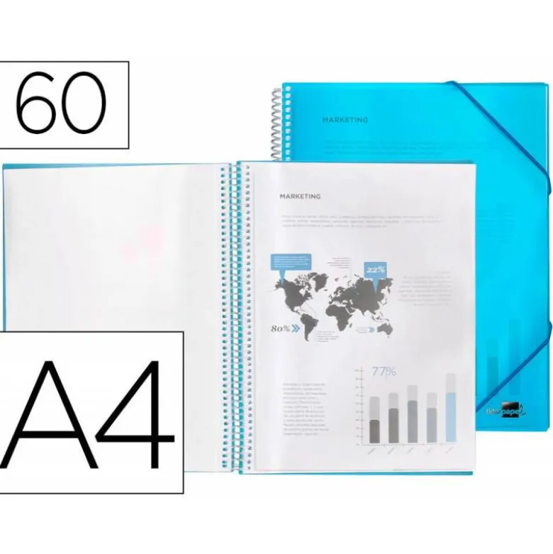 Carpeta Liderpapel con 60 fundas espiral escaparate azul