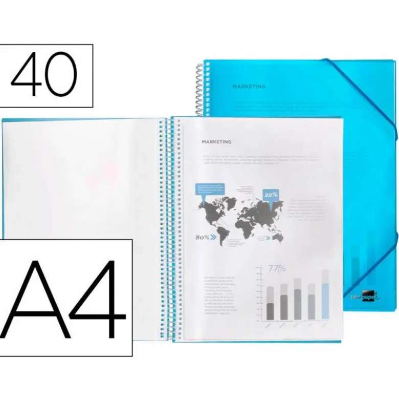 Carpeta Liderpapel con 40 fundas espiral escaparate azul