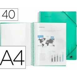 Carpeta Liderpapel con 40 fundas espiral escaparate verde