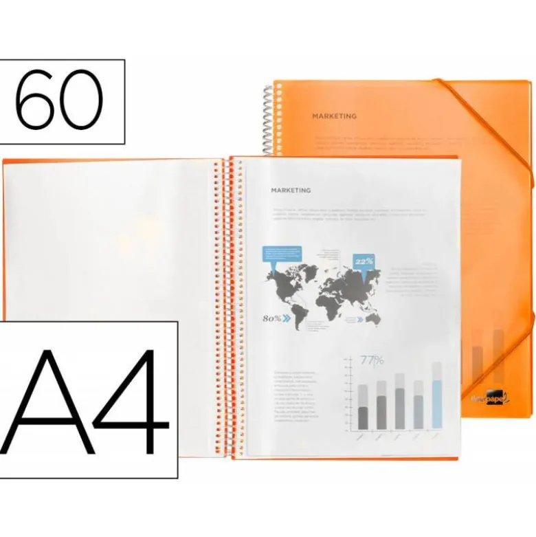 Carpeta Liderpapel con 60 fundas espiral escaparate naranja