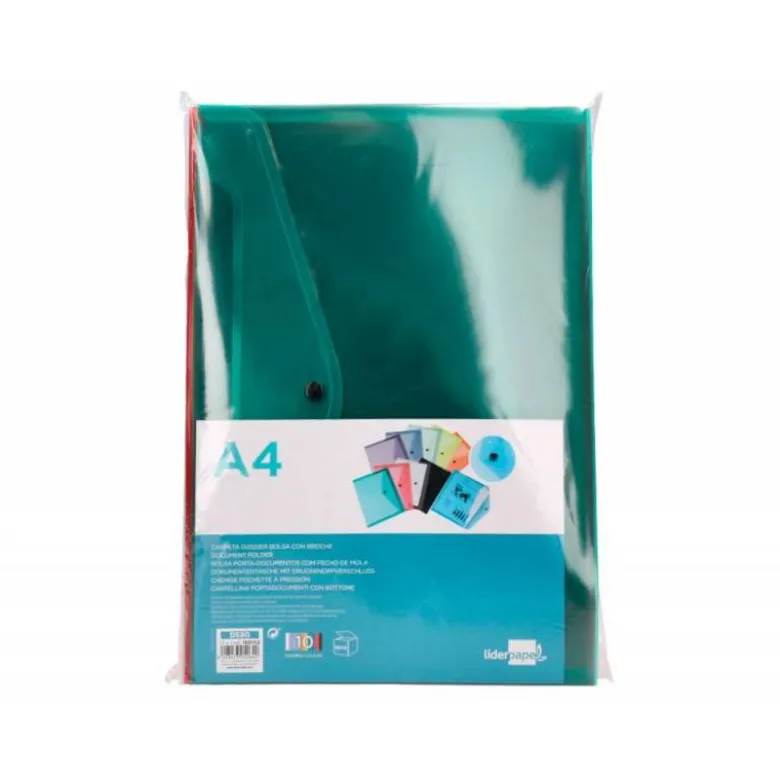 CARPETA LIDERPAPEL DOSSIER BROCHE TRANSPARENTE DIN A4 PAQUETE DE 12 UNIDADES COLORES SURTIDOS