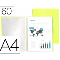 CARPETA LIDERPAPEL ESCAPARATE 60 FUNDAS POLIPROPILENO DIN A4 AMARILLO FLUOR OPACO
