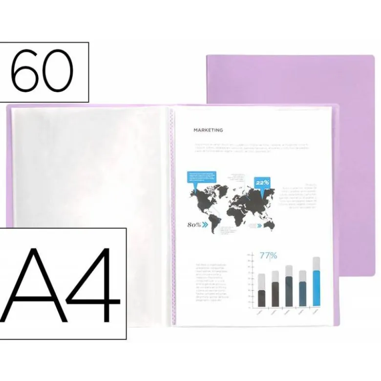 CARPETA LIDERPAPEL ESCAPARATE 60 FUNDAS POLIPROPILENO DIN A4 LAVANDA OPACO