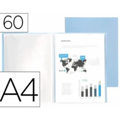 CARPETA LIDERPAPEL ESCAPARATE 60 FUNDAS POLIPROPILENO DIN A4 CELESTE OPACO