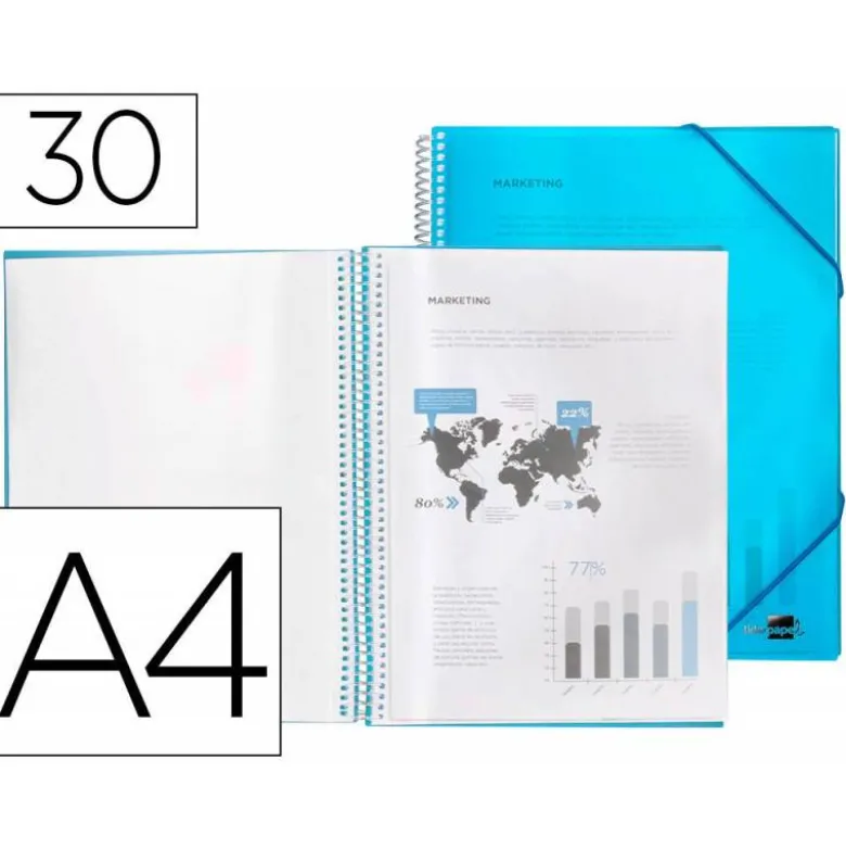 Carpeta Liderpapel escaparate azul con 30 fundas espiral