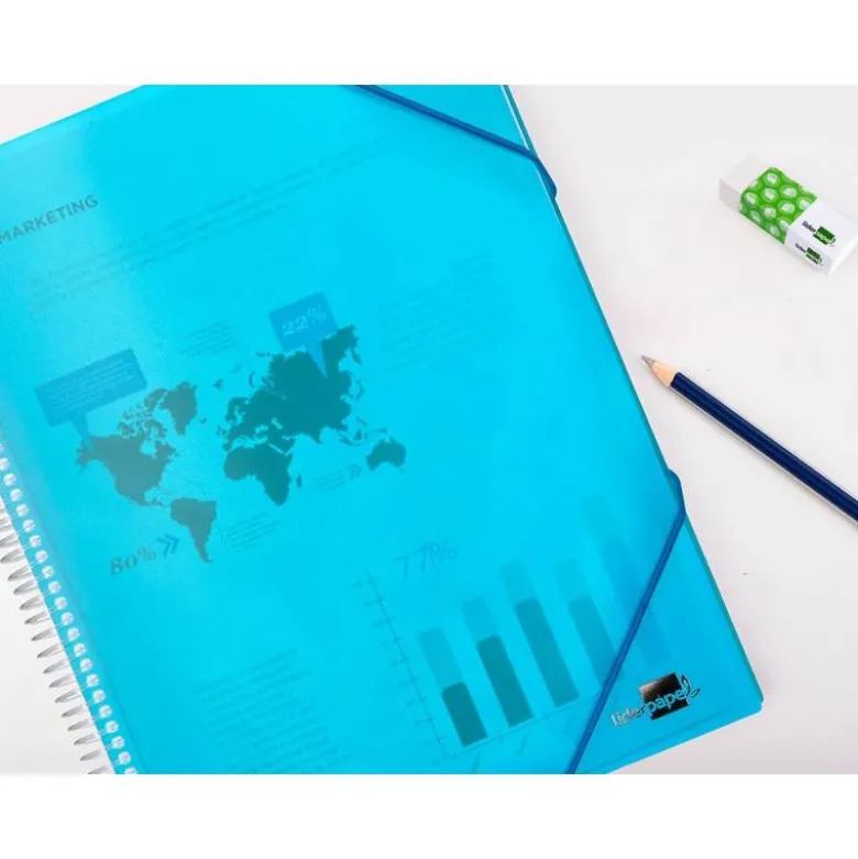 Carpeta Liderpapel escaparate azul con 30 fundas espiral