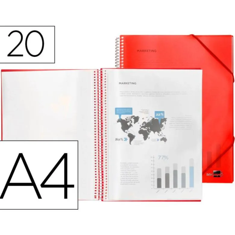 Carpeta Liderpapel escaparate con 20 fundas roja