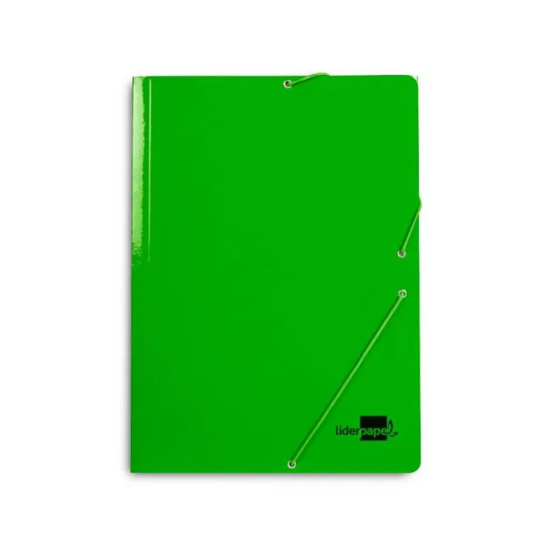 CARPETA LIDERPAPEL GOMAS FOLIO 3 SOLAPAS CARTON PLASTIFICADO COLOR VERDE