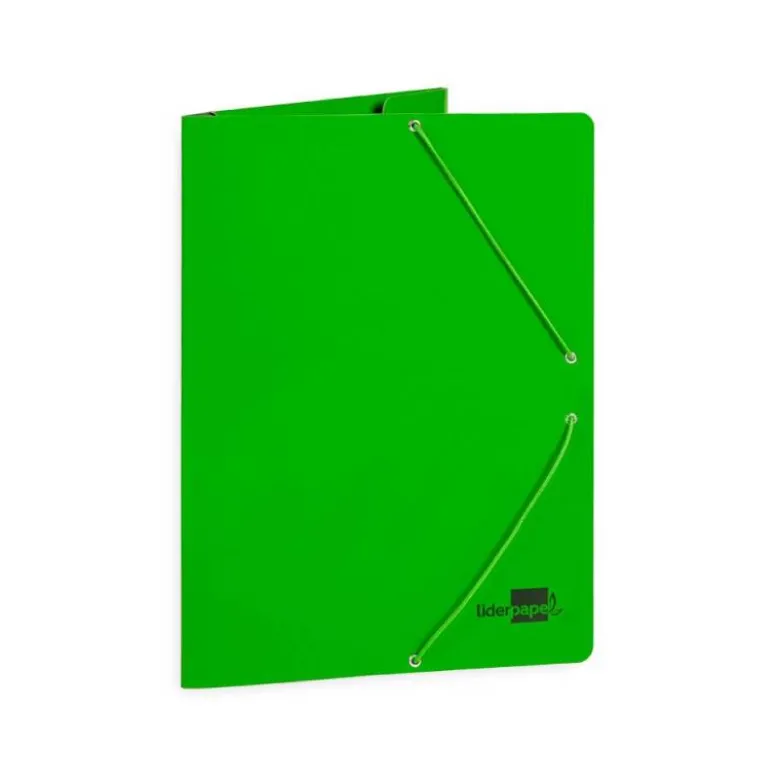 CARPETA LIDERPAPEL GOMAS FOLIO 3 SOLAPAS CARTON PLASTIFICADO COLOR VERDE