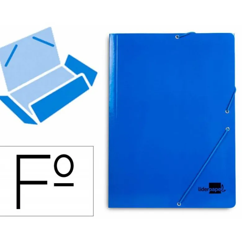 CARPETA LIDERPAPEL GOMAS FOLIO 3 SOLAPAS CARTON PLASTIFICADO COLOR AZUL