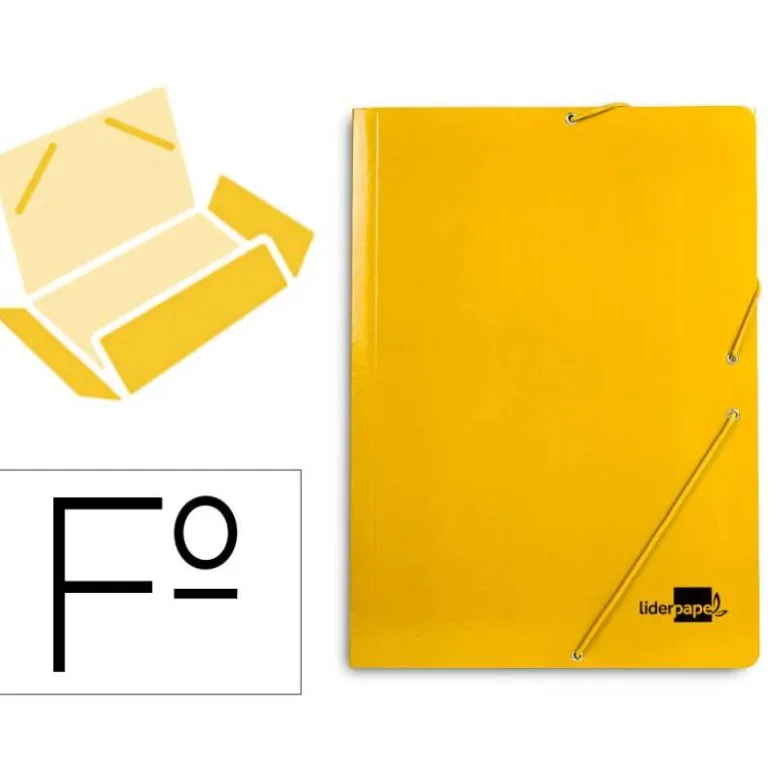 CARPETA LIDERPAPEL GOMAS FOLIO 3 SOLAPAS CARTON PLASTIFICADO COLOR AMARILLO
