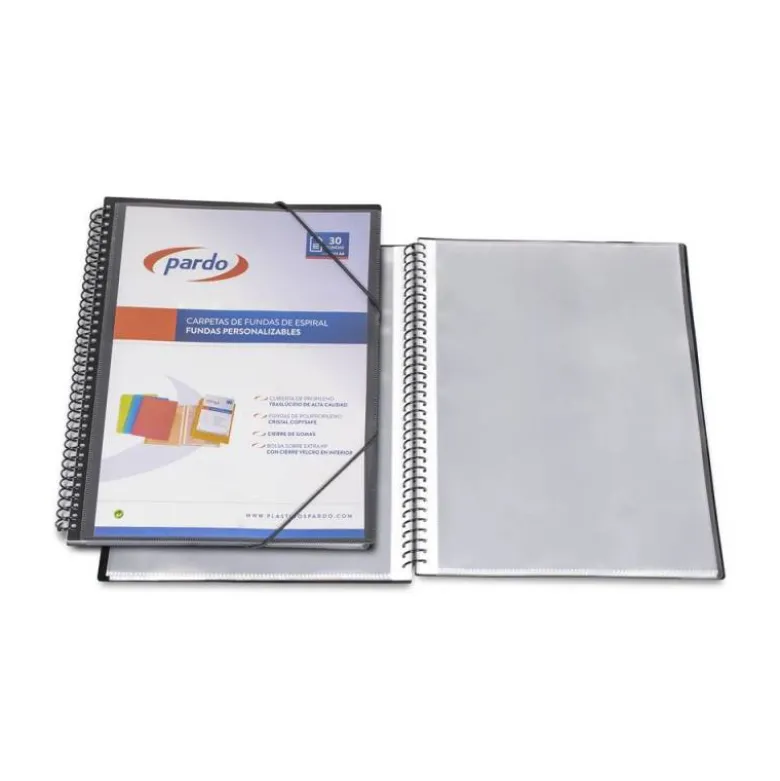 CARPETA PARDO ESCAPARATE CON ESPIRAL 40 FUNDAS FOLIO PERSONALIZABLE NEGRO