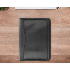 Carpeta portafolios q-connect cremallera 4 anillas 20 mm concalculadora con bolsa para movil color negro 260x355 mm