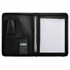 Carpeta portafolios q-connect cremallera 4 anillas 20 mm concalculadora con bolsa para movil color negro 260x355 mm