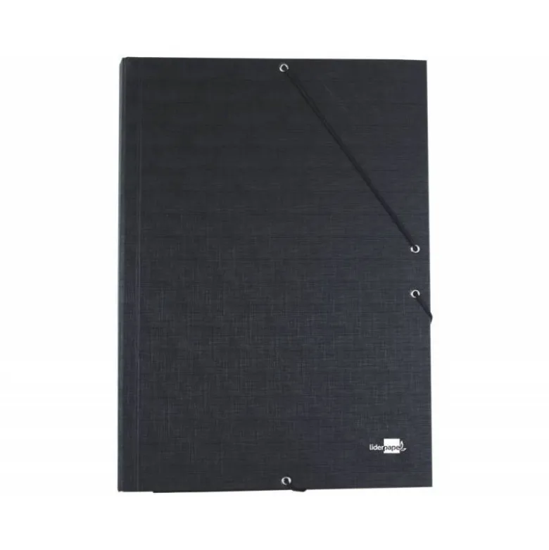 Carpetas de gomas carton forrado Paper Coat Liderpapel Folio negro
