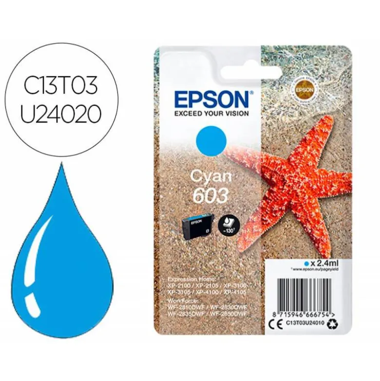 CARTUCHO INK-JET EPSON 603 COLOR CIAN C13T03U24020