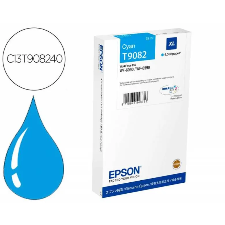 CARTUCHO INK-JET EPSON T9082 COLOR CIAN C13T908240