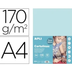CARTULINA APLI DIN A4 170G/M2 AZUL CLARO PAQUETE DE 50 HOJAS