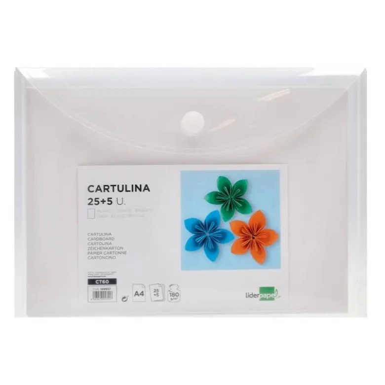 CARTULINA LIDERPAPEL A4 180G/M2 BLANCO PAQUETE DE 25+5 HOJAS