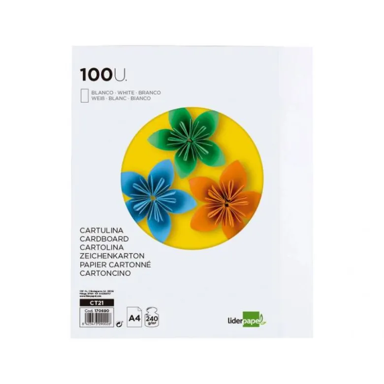 CARTULINA LIDERPAPEL A4 240G/M2 BLANCO PAQUETE DE 100 HOJAS