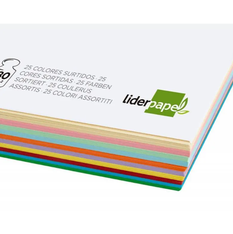 CARTULINA LIDERPAPEL A4 180G/M2 25 COLORES SURTIDOS PAQUETE DE 100 HOJAS