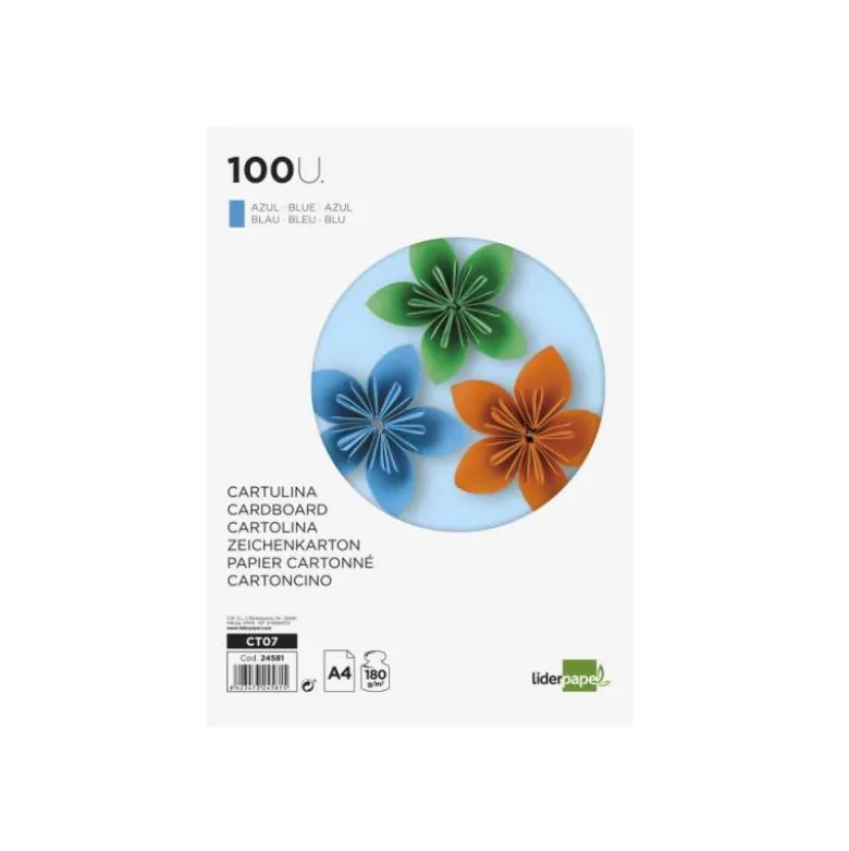 Cartulina Liderpapel color azul a4 180 g/m2