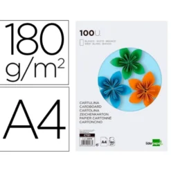 Cartulina Liderpapel color blanco a4 180 g/m2. Paquete con 100 unidades