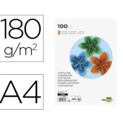 Cartulina Liderpapel color naranja fuerte a4 180 g/m2