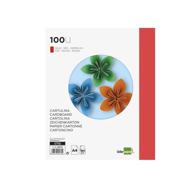 Cartulina Liderpapel color rojo a4 180 g/m2