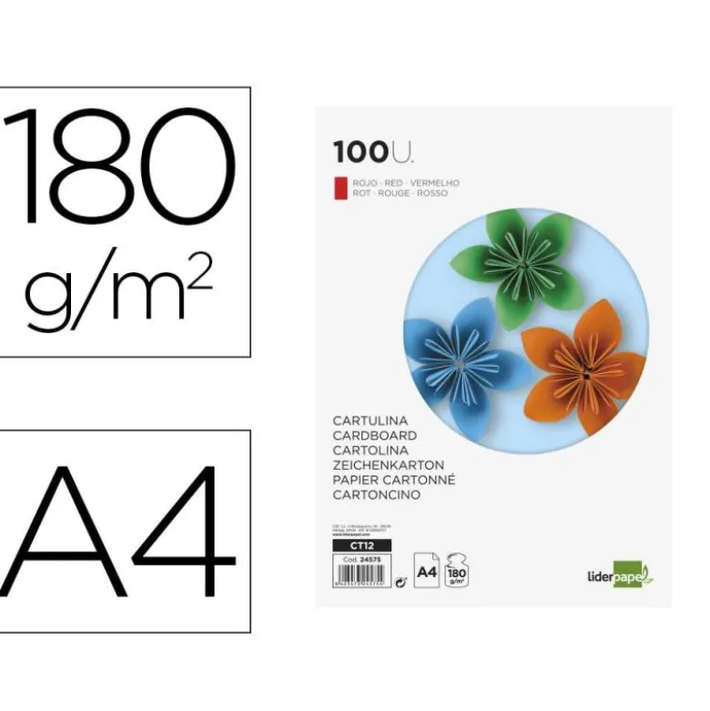 Cartulina Liderpapel color rojo a4 180 g/m2