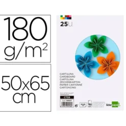 CARTULINA LIDERPAPEL 50X65 CM 180G/M2 25 COLORES SURTIDOS PAQUETE DE 25 HOJAS