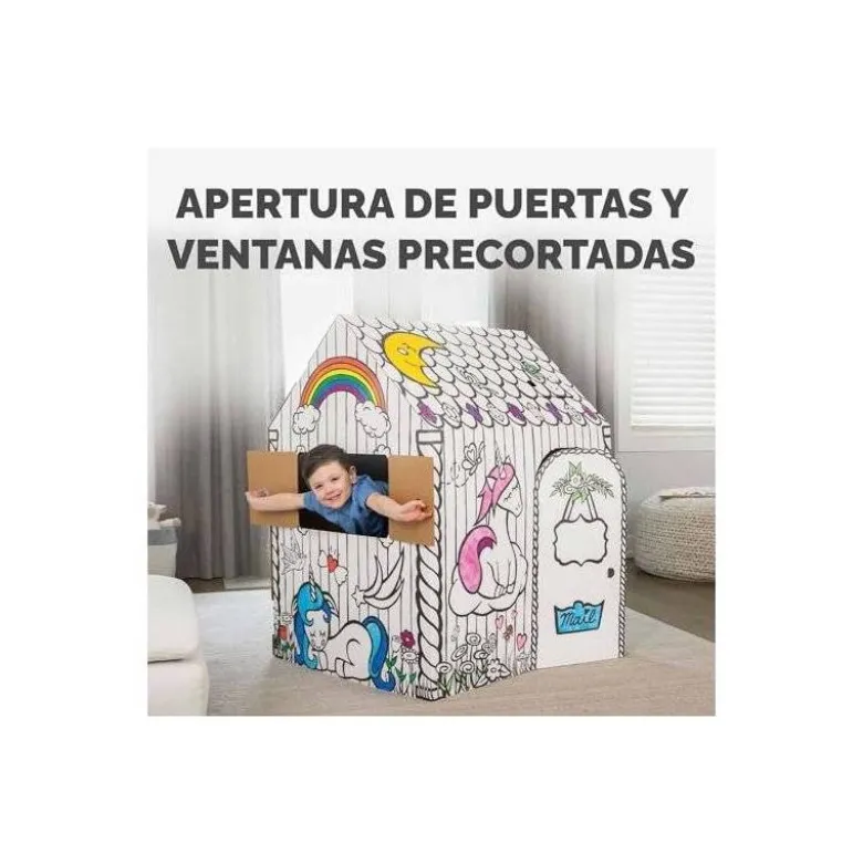 CASA DE JUEGO BANKERS BOX PLAYHOUSE UNICORNIO PARA PINTAR FABRICADA EN CARTON RECICLADO 1210X960X810 MM