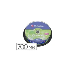 CD-RW VERBATIM SERL CAPACIDAD 700MB VELOCIDAD 12X 80 MIN TARRINA DE 10 UNIDADES