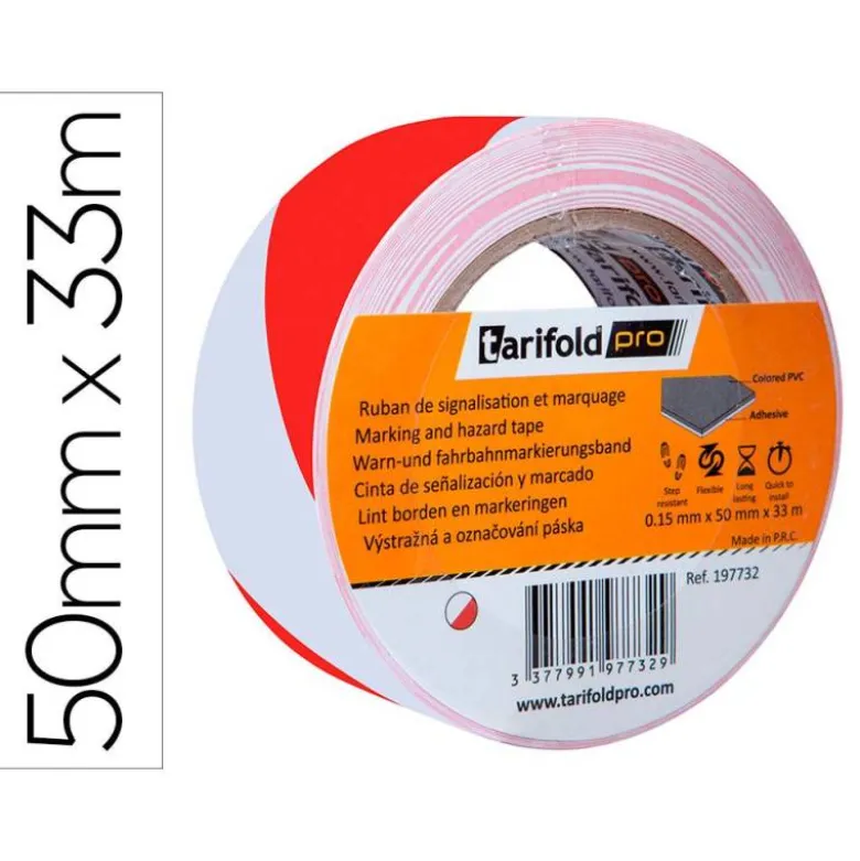 CINTA ADHESIVA TARIFOLD SEGURIDAD PARA MARCAJE Y SEÑALIZACION DE SUELO 33 MT X 50 MM COLOR BLANCO/ROJO