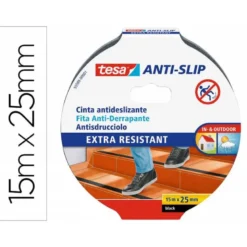 CINTA ANTIDESLIZANTE ADHESIVA TESA USO INTERIOR / EXTERIOR COLOR NEGRO 15 MT X 25 MM