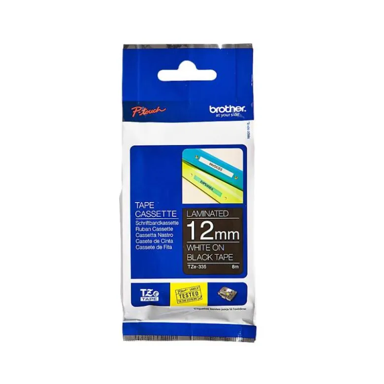 Cinta Brother 12mm (ancho) x 8m (largo) laminada negro/blanco