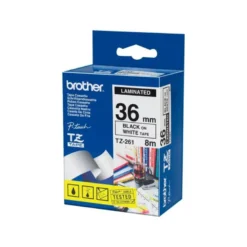 Cinta Brother TZ-261 36mm (ancho) x 8m (largo) laminada blanco/negro