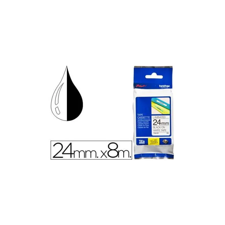 Cinta Brother TZE-251 24mm (ancho) x 8m (largo) laminada blanco/negro