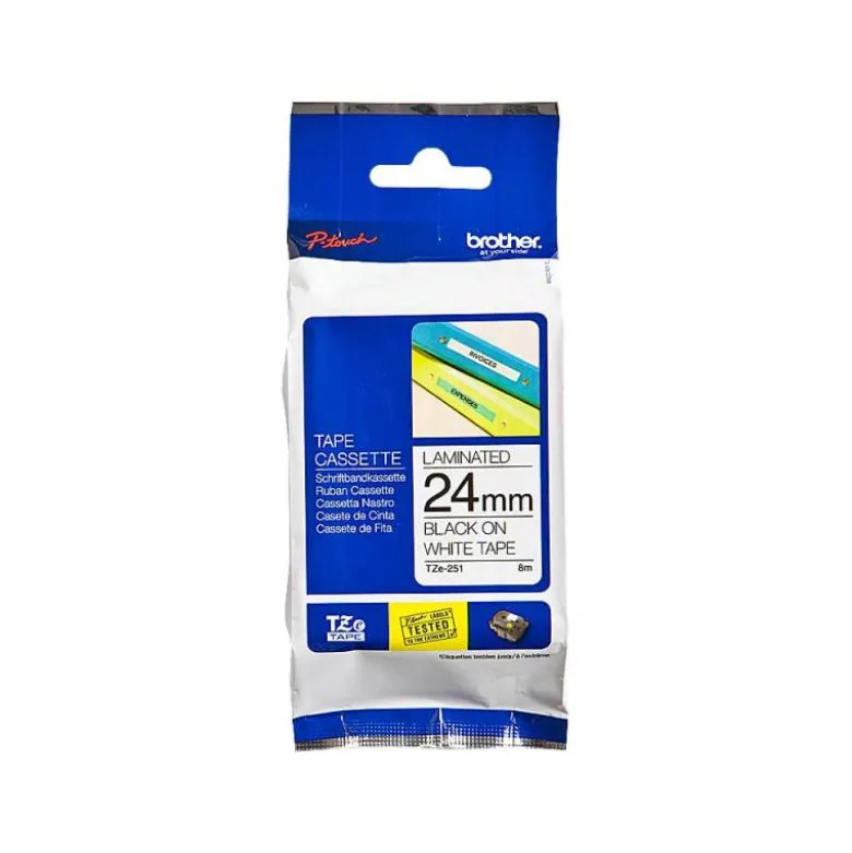 Cinta Brother TZE-251 24mm (ancho) x 8m (largo) laminada blanco/negro