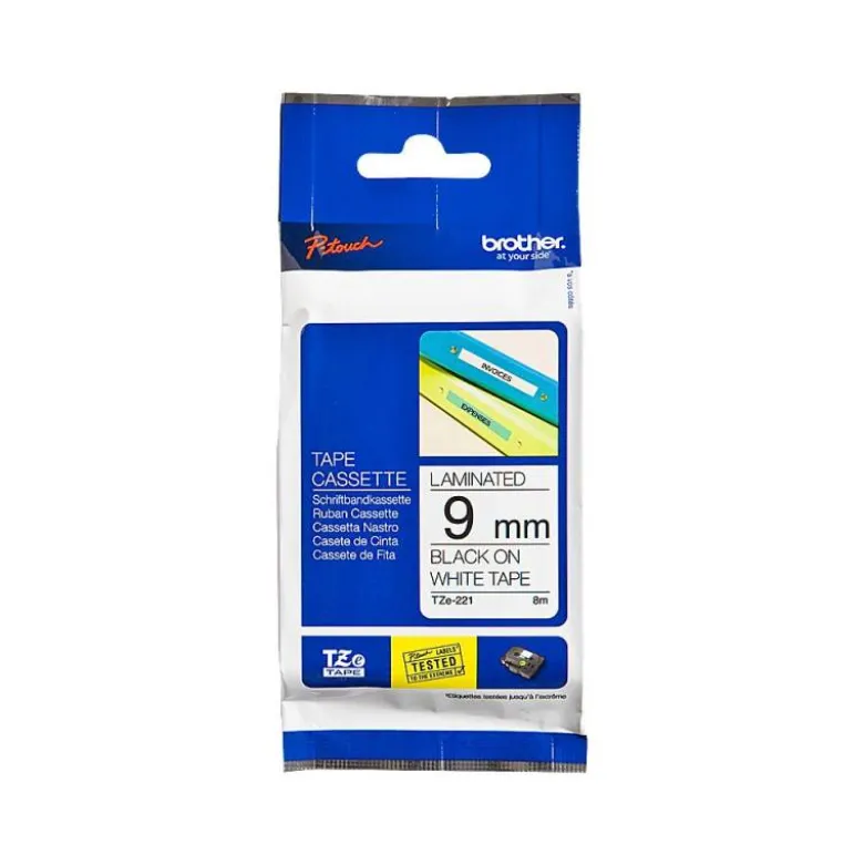 Cinta Brother TZE-221 9mm (ancho) x 8m (largo) laminada blanco/negro