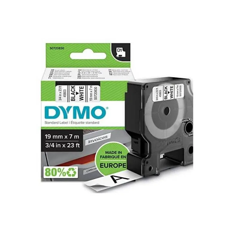 Cinta Dymo D1 Blanco Poliester 19mmx7mt