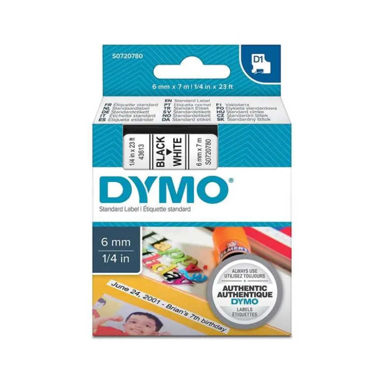 Cinta Dymo D1 Blanco Poliéster 6mmx7mt