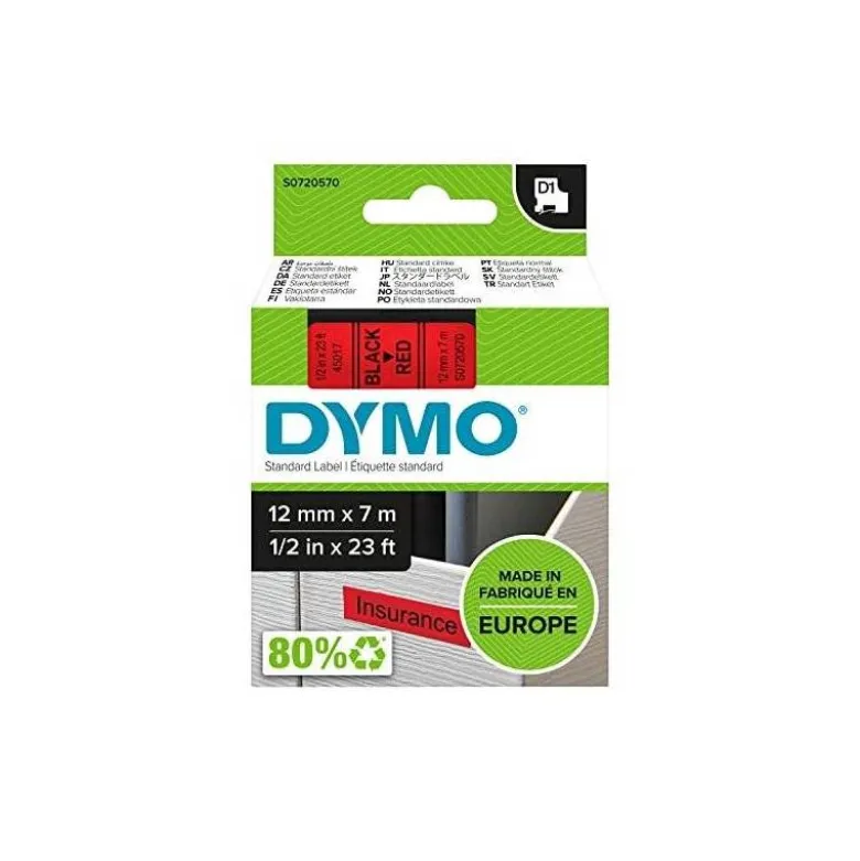 Cinta Dymo D1 Fondo Rojo Poliester