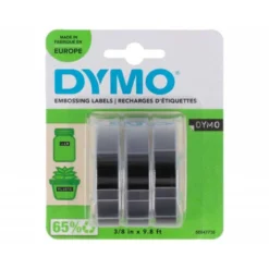 CINTA DYMO 3D 9MM X 3MT PARA ROTULADORA OMEGA/JUNIOR COLOR NEGRO BLISTER 3 UNIDADES