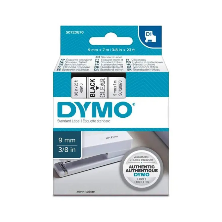 Cinta Dymo D1 negro sobre transparente Poliéster