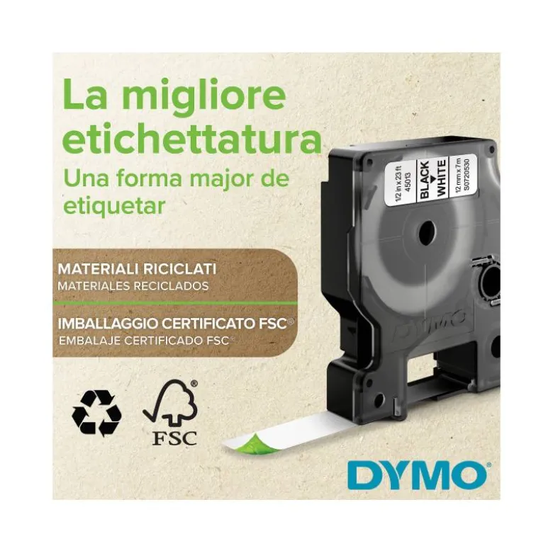 Cinta Dymo D1 negro sobre transparente Poliéster