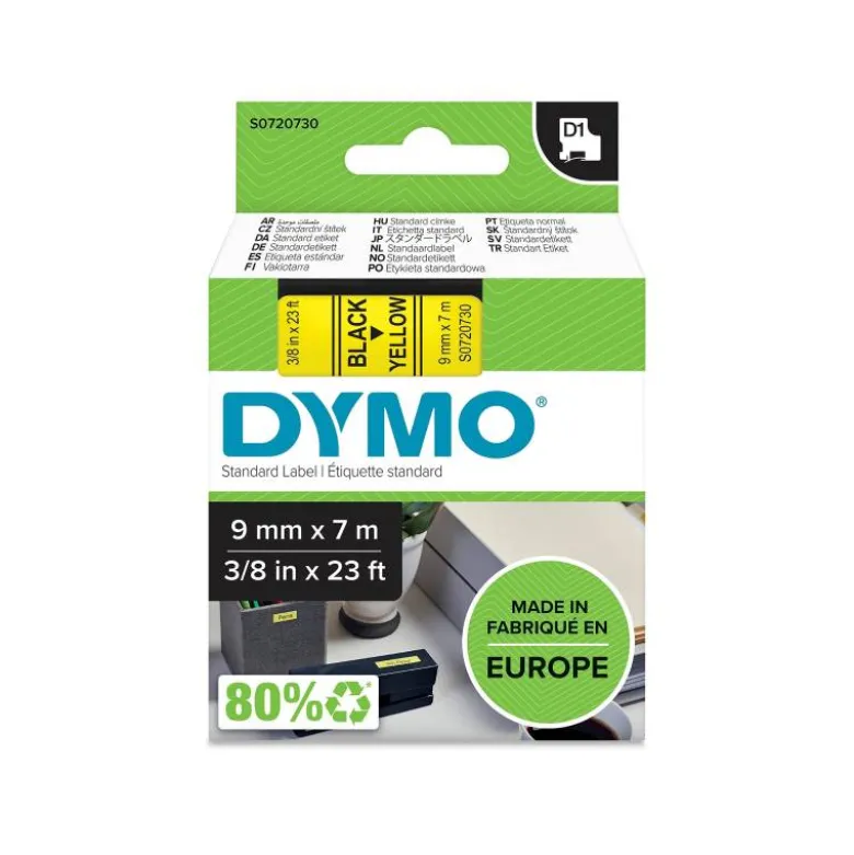 Cinta Dymo D1 negro y amarillo 19mm x 7 mt